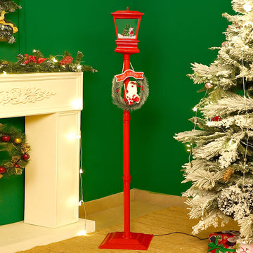 4.8 feet Santa with Tree & Deer Snowfall Lamp Post Christmas Decor