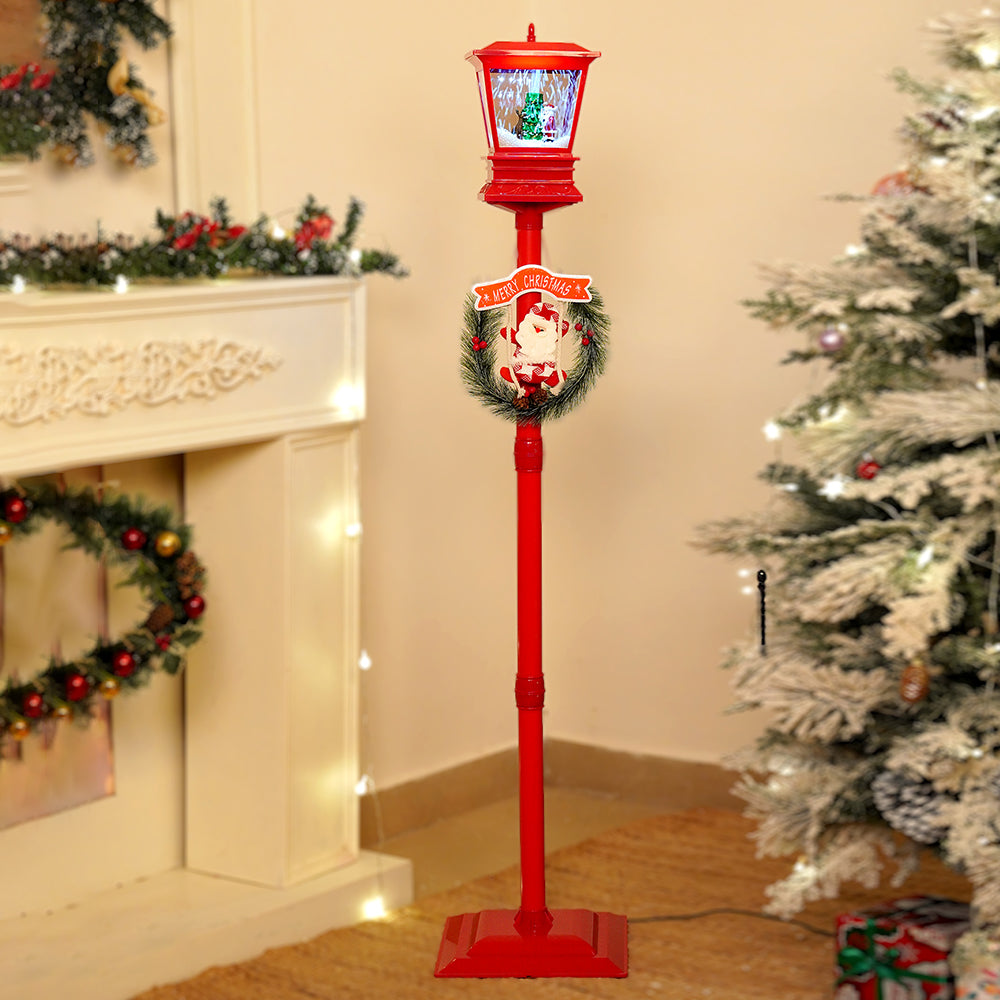 4.8 feet Santa with Tree & Deer Snowfall Lamp Post Christmas Decor