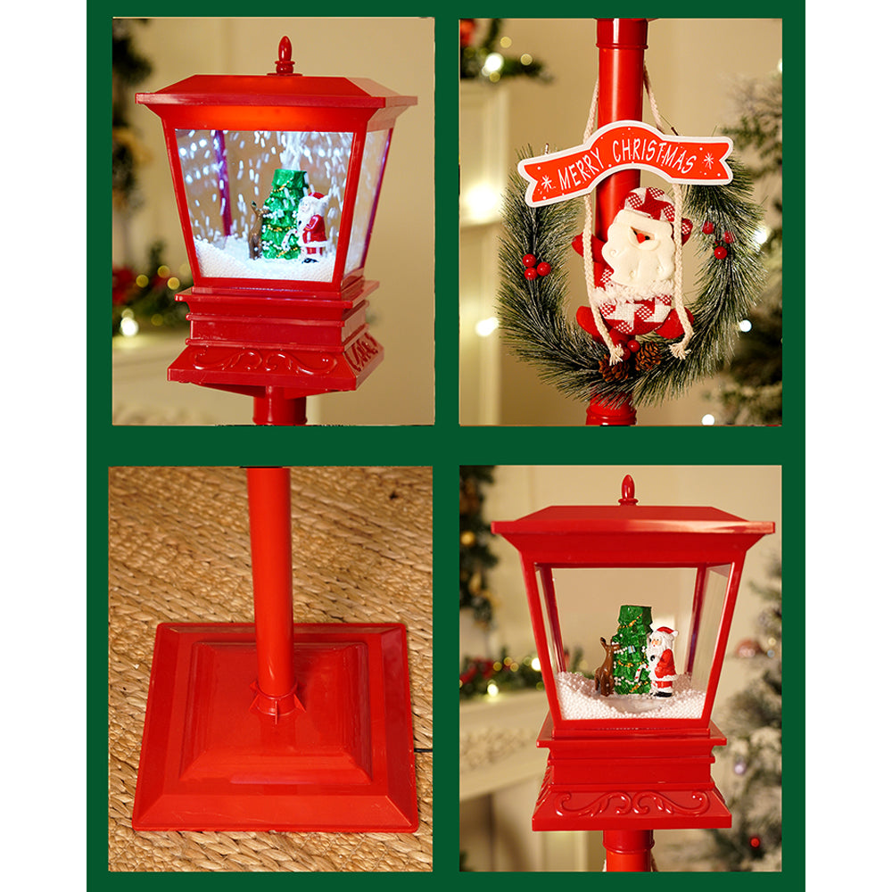 4.8 feet Santa with Tree & Deer Snowfall Lamp Post Christmas Decor