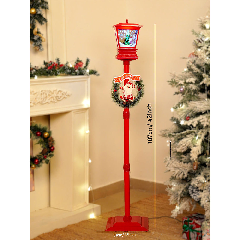 4.8 feet Santa with Tree & Deer Snowfall Lamp Post Christmas Decor
