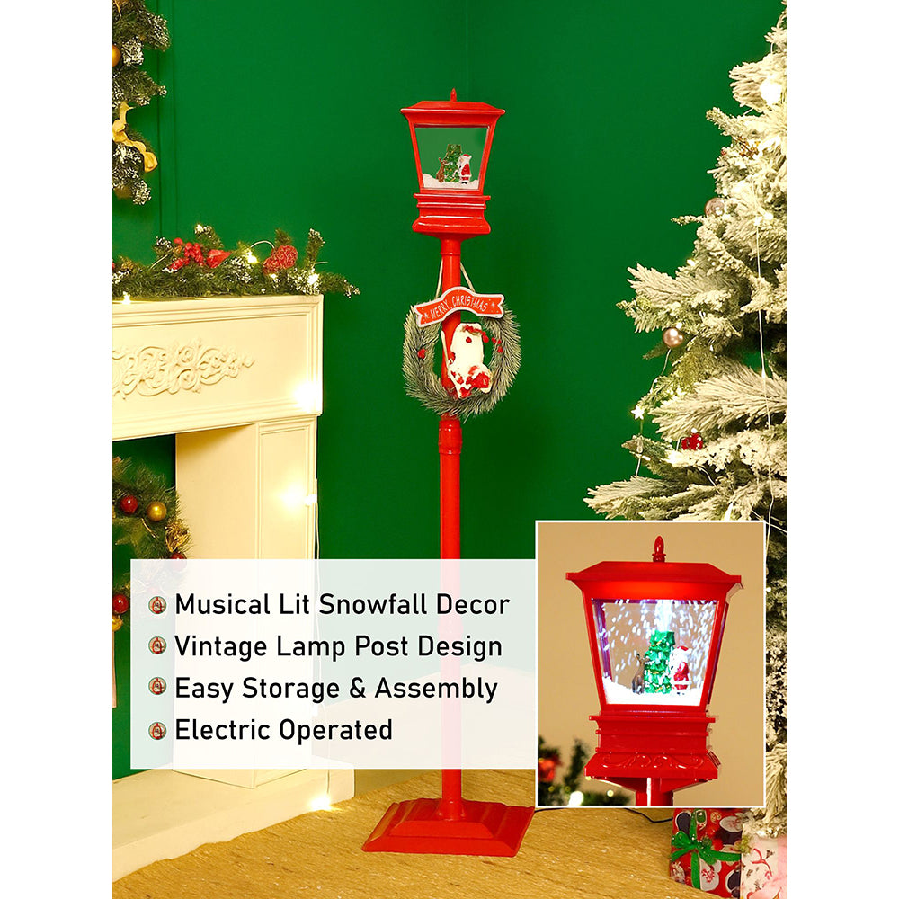 4.8 feet Santa with Tree & Deer Snowfall Lamp Post Christmas Decor