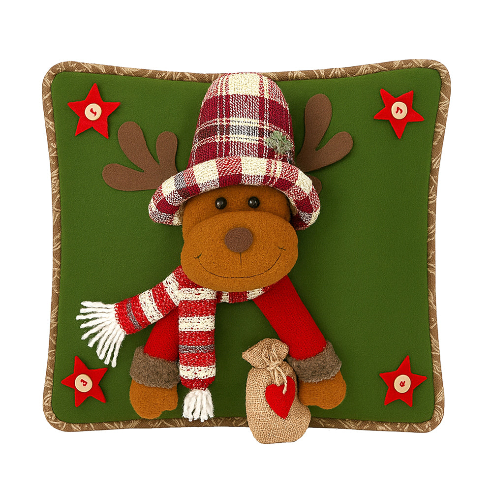 3D Reindeer with a Big Hat Christmas themed festive Pillow Cover, 42cms x 42cms