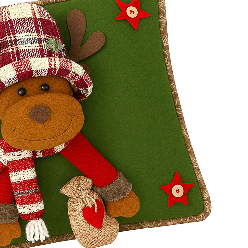 3D Reindeer with a Big Hat Christmas themed festive Pillow Cover, 42cms x 42cms