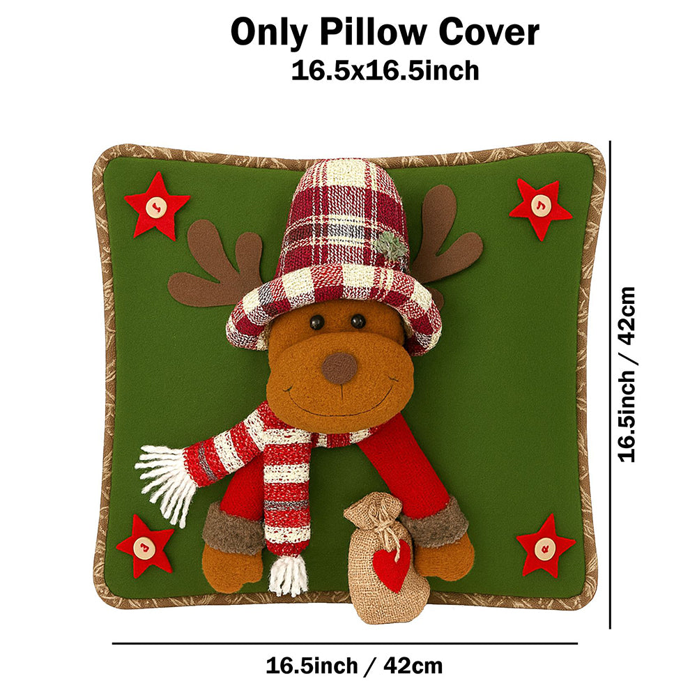 3D Reindeer with a Big Hat Christmas themed festive Pillow Cover, 42cms x 42cms