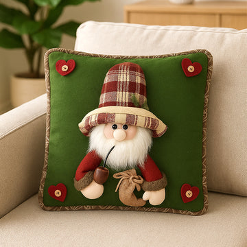 3D Santa with a Big Hat Christmas themed festive Pillow Cover, 42cms x 42cms