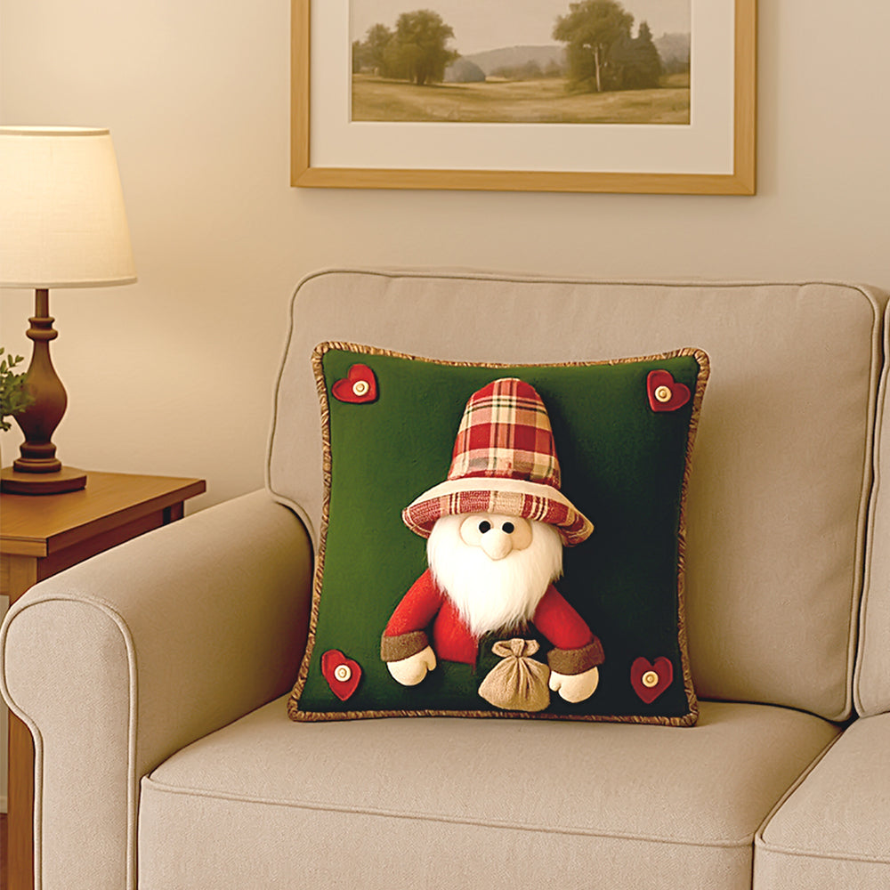 3D Santa with a Big Hat Christmas themed festive Pillow Cover, 42cms x 42cms
