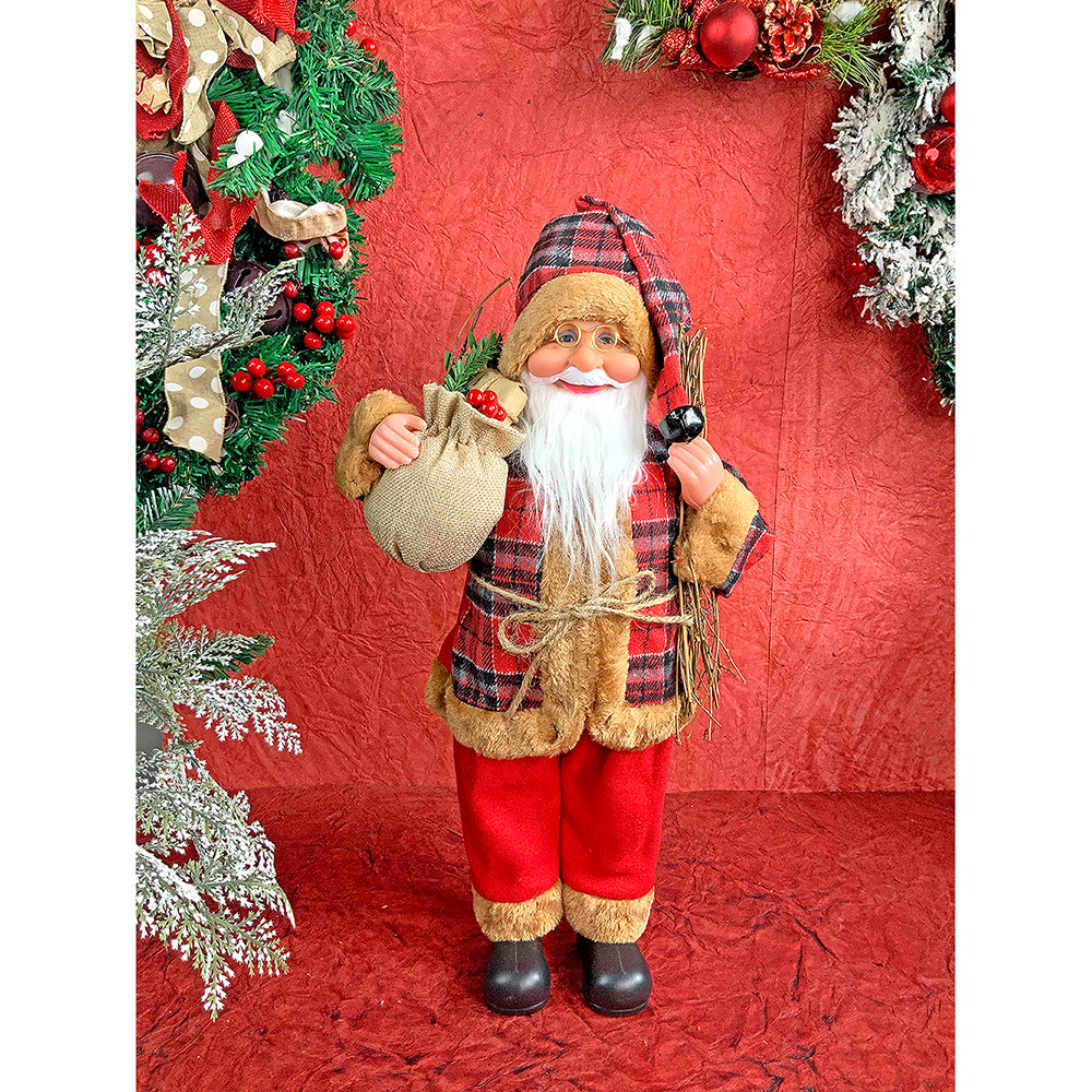 20 inches Premium Plaided   Tall self standing  Santa with Sticks  Christmas Décor