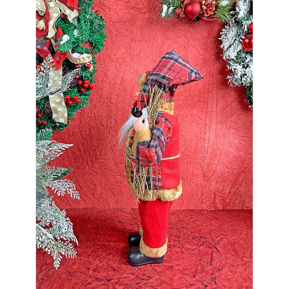 20 inches Premium Plaided   Tall self standing  Santa with Sticks  Christmas Décor