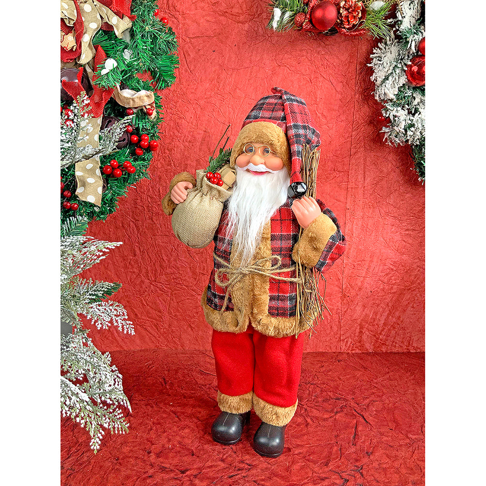 20 inches Premium Plaided   Tall self standing  Santa with Sticks  Christmas Décor