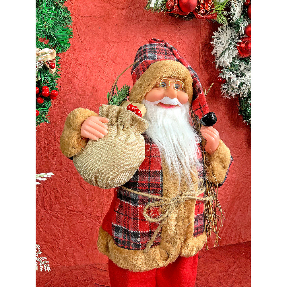 20 inches Premium Plaided   Tall self standing  Santa with Sticks  Christmas Décor