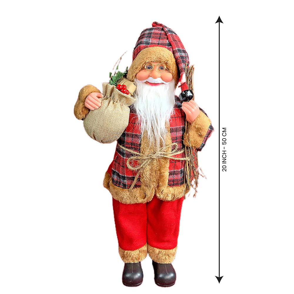 20 inches Premium Plaided   Tall self standing  Santa with Sticks  Christmas Décor