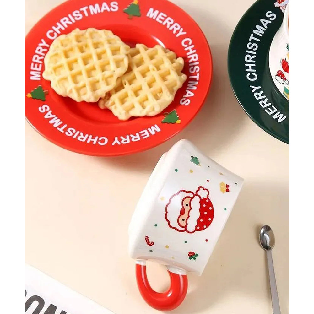 Big Santa Christmas themed Ceramic Cup & Saucer with 3D Christmas Tree Spoon Gift Box Set