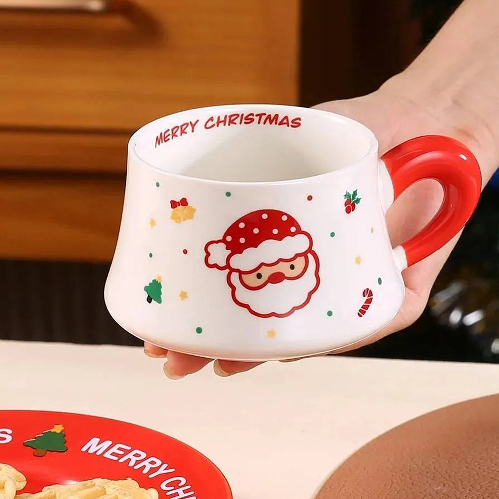 Big Santa Christmas themed Ceramic Cup & Saucer with 3D Christmas Tree Spoon Gift Box Set