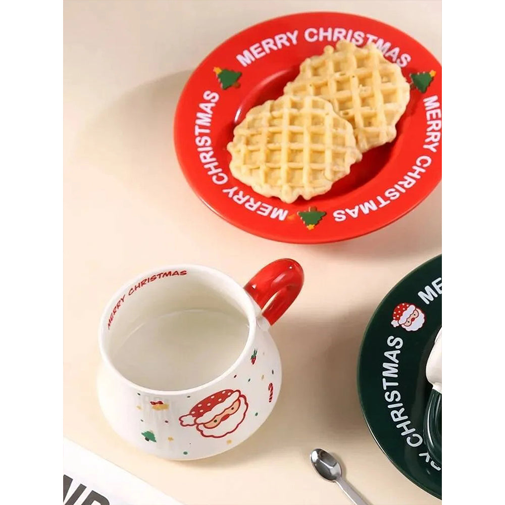 Big Santa Christmas themed Ceramic Cup & Saucer with 3D Christmas Tree Spoon Gift Box Set