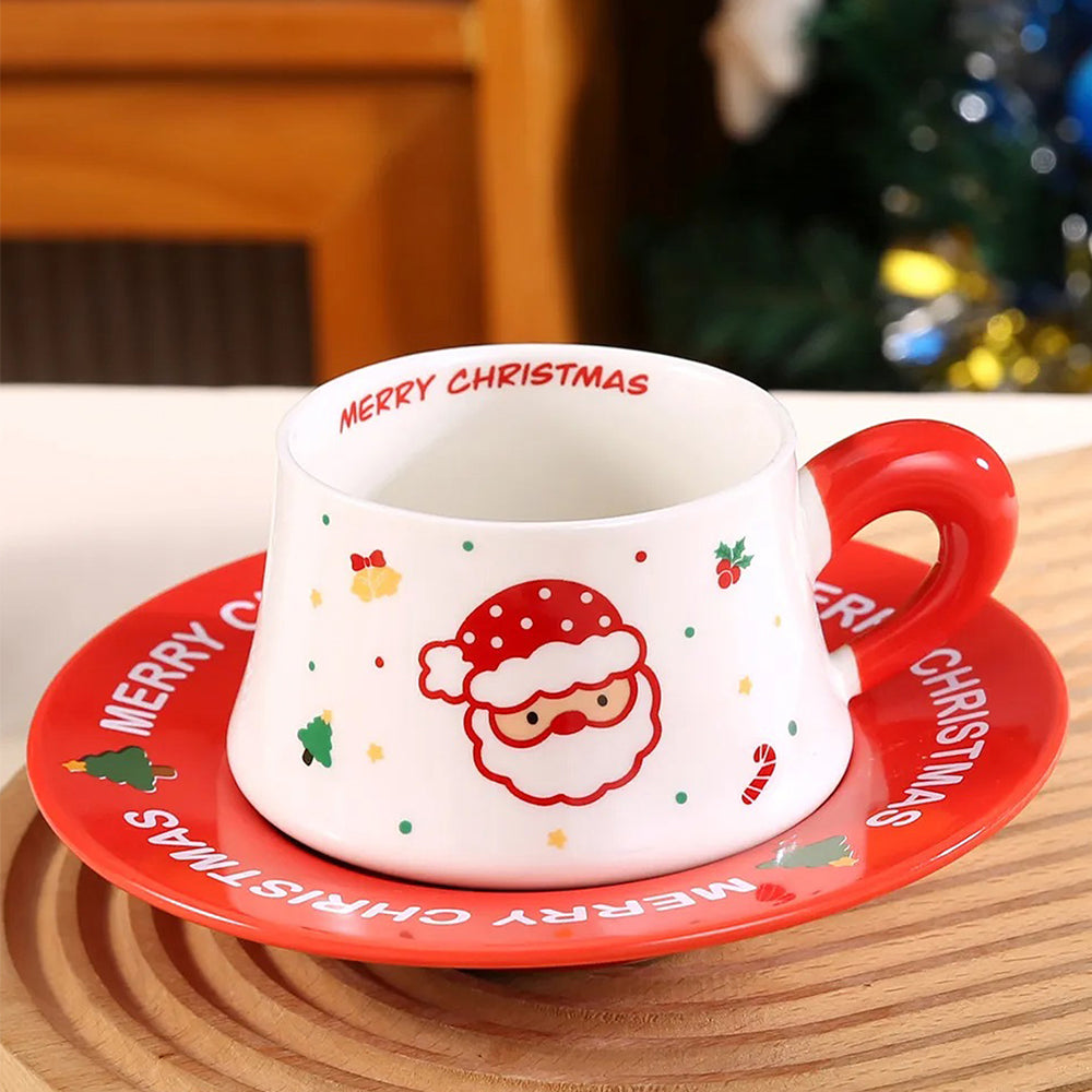 Big Santa Christmas themed Ceramic Cup & Saucer with 3D Christmas Tree Spoon Gift Box Set