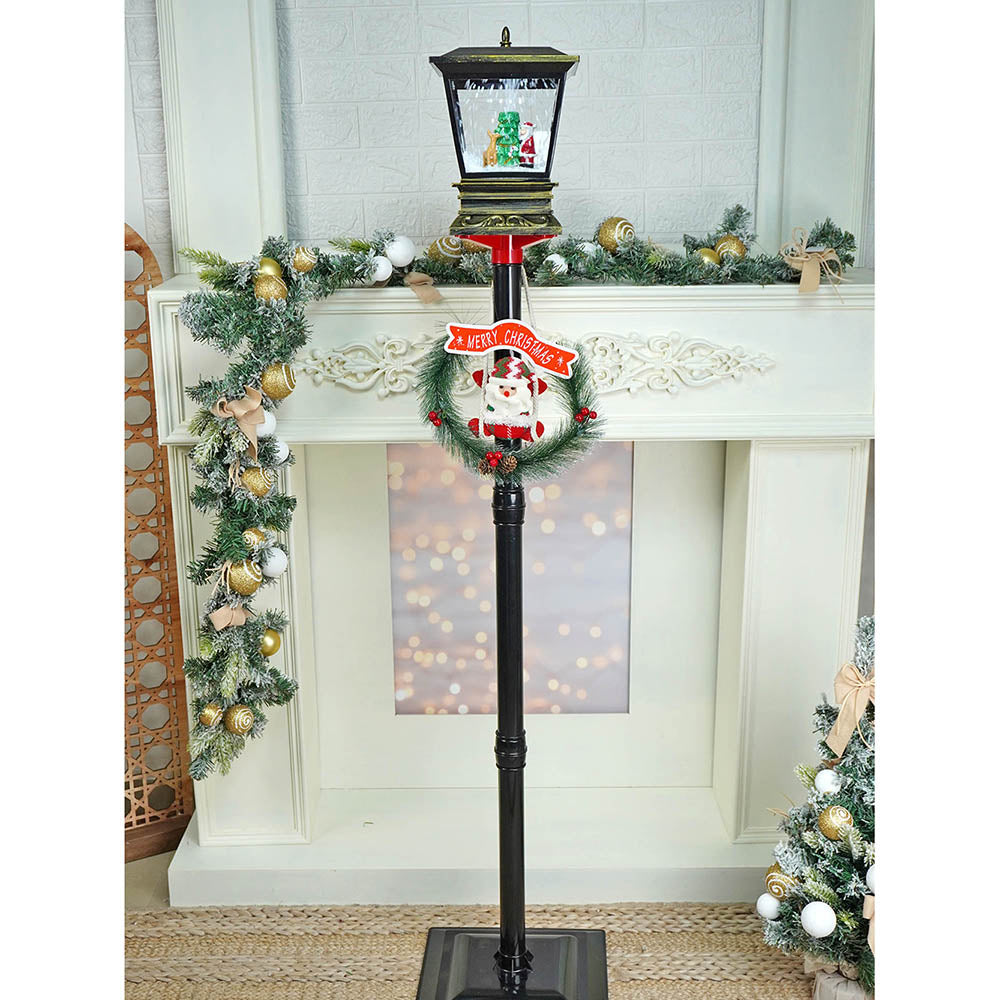 56 inches Santa, Tree & Deer Black Lamp Post and Snow Globe christmas Décor