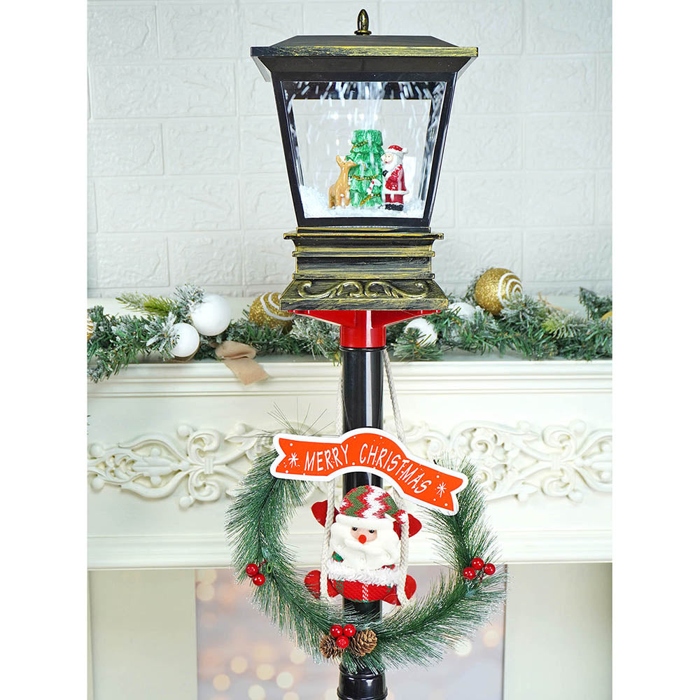 56 inches Santa, Tree & Deer Black Lamp Post and Snow Globe christmas Décor