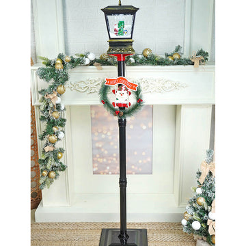 56 inches Santa, Tree & Snowman Black Lamp Post and Snow Globe christmas Décor