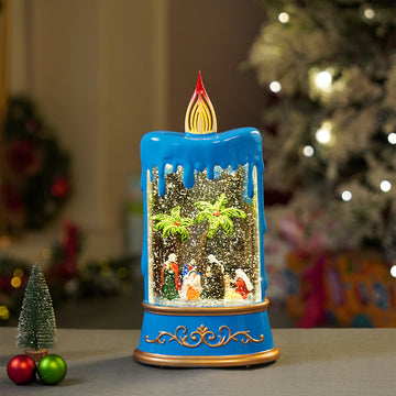 Blue Candle, with Musical Glitter Water and Lights, Christmas home décor and decoration