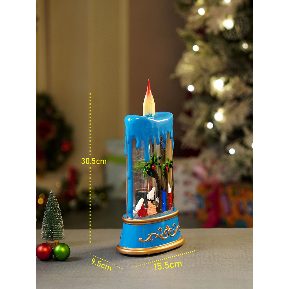 Blue Candle, with Musical Glitter Water and Lights, Christmas home décor and decoration