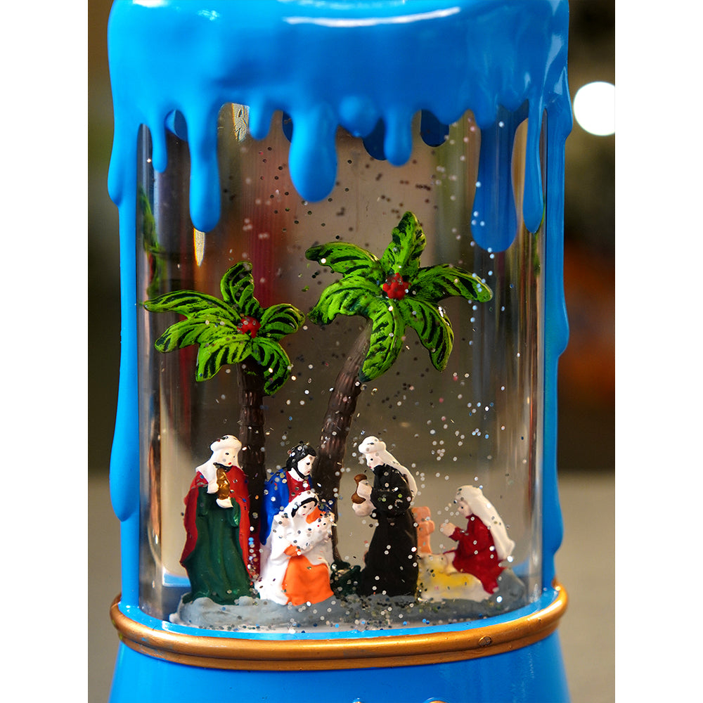 Blue Candle, with Musical Glitter Water and Lights, Christmas home décor and decoration