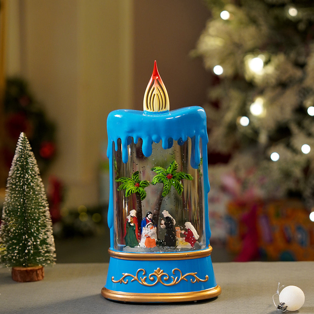 Blue Candle, with Musical Glitter Water and Lights, Christmas home décor and decoration