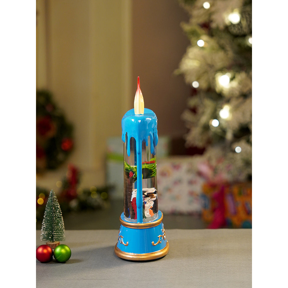 Blue Candle, with Musical Glitter Water and Lights, Christmas home décor and decoration