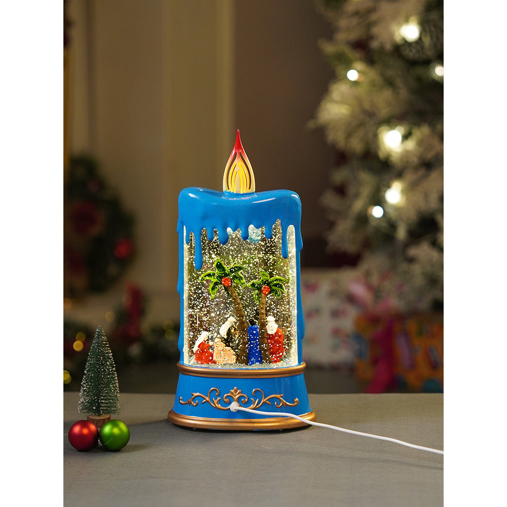 Blue Candle, with Musical Glitter Water and Lights, Christmas home décor and decoration