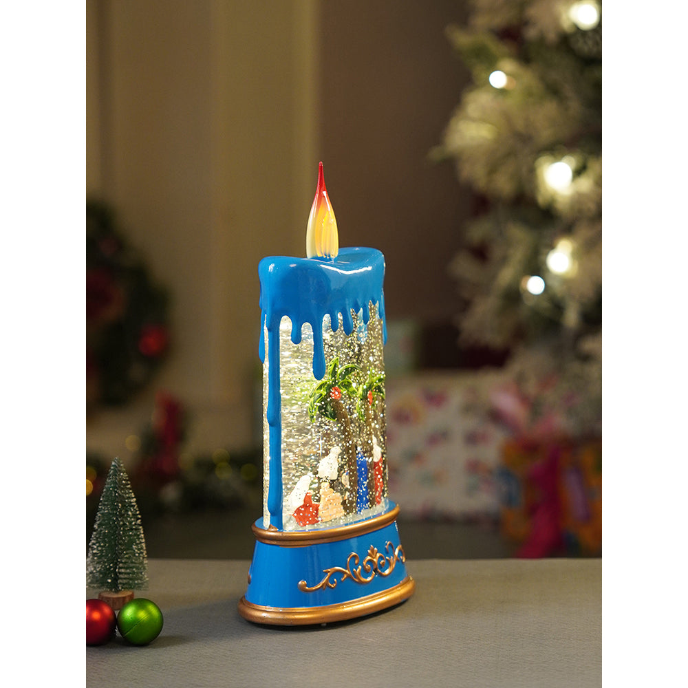 Blue Candle, with Musical Glitter Water and Lights, Christmas home décor and decoration