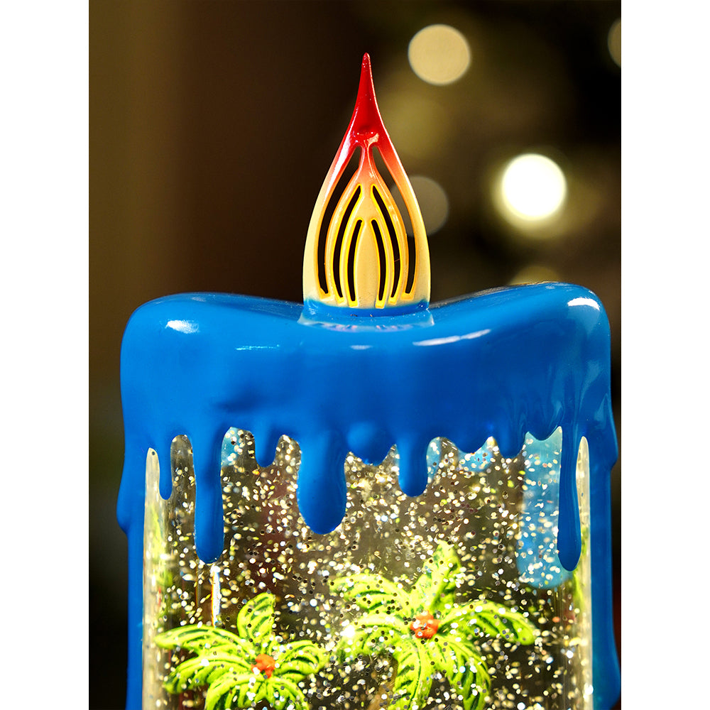 Blue Candle, with Musical Glitter Water and Lights, Christmas home décor and decoration