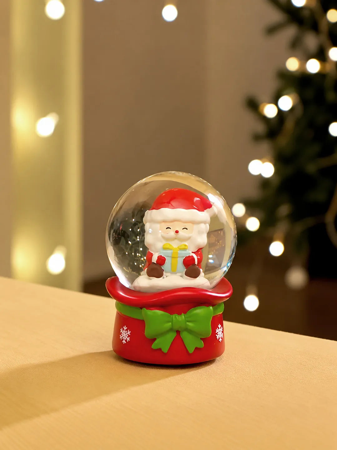 Santa Holding a Gift Mini colorful LED Dome, Christmas Table Décor & Gift option