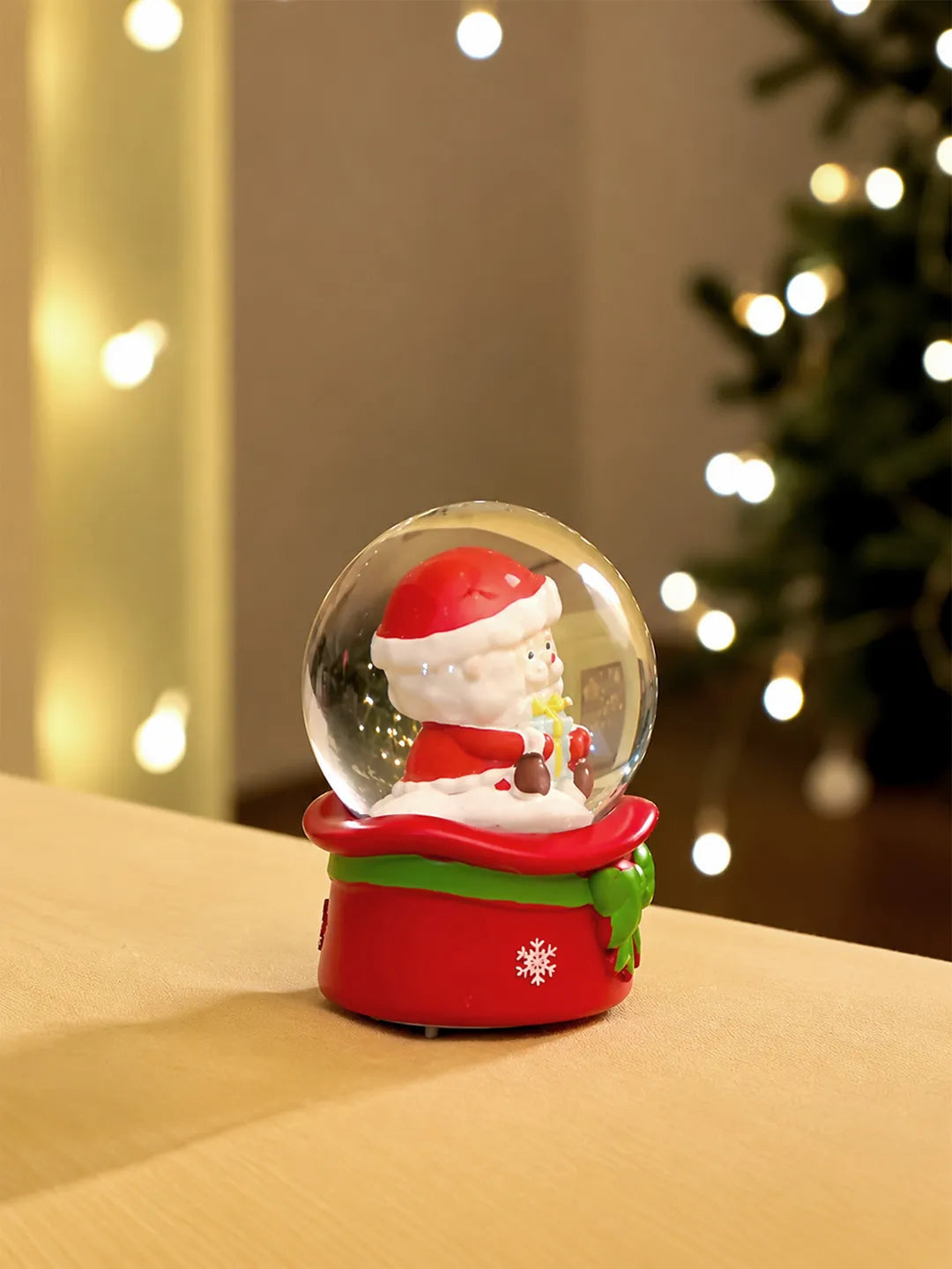 Santa Holding a Gift Mini colorful LED Dome, Christmas Table Décor & Gift option