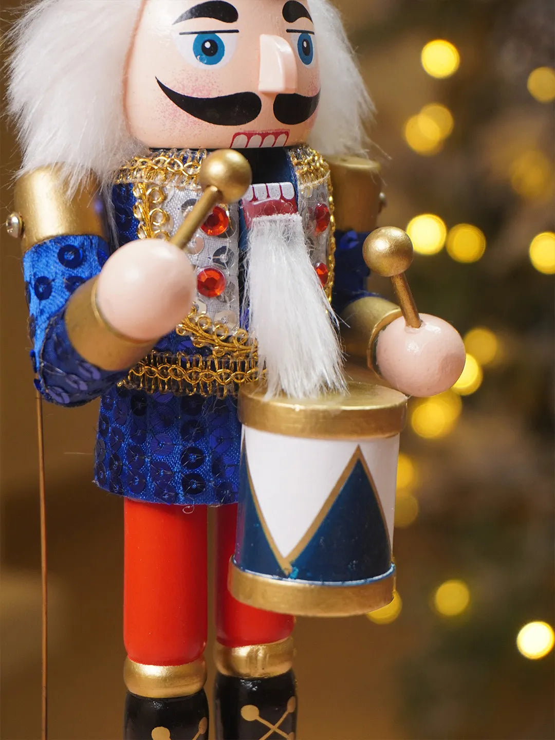 13 Inches Musical Blue Wooden Drummer Nutcracker, Christmas Table Décor,