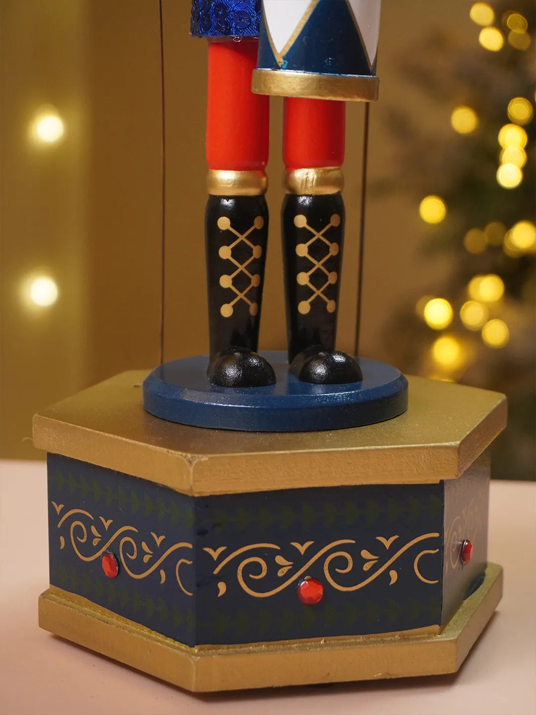 13 Inches Musical Blue Wooden Drummer Nutcracker, Christmas Table Décor,