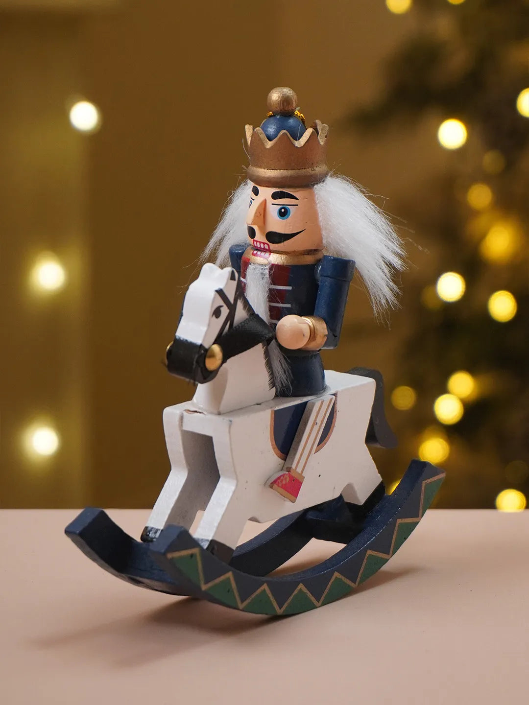 Royal Blue Wooden Nutcracker on Rocking Horse, Christmas Table Decor & Tree Ornament,5.45 inches ht