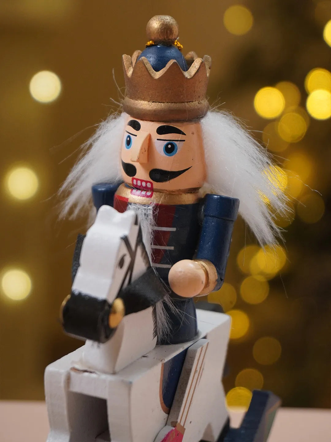 Royal Blue Wooden Nutcracker on Rocking Horse, Christmas Table Decor & Tree Ornament,5.45 inches ht