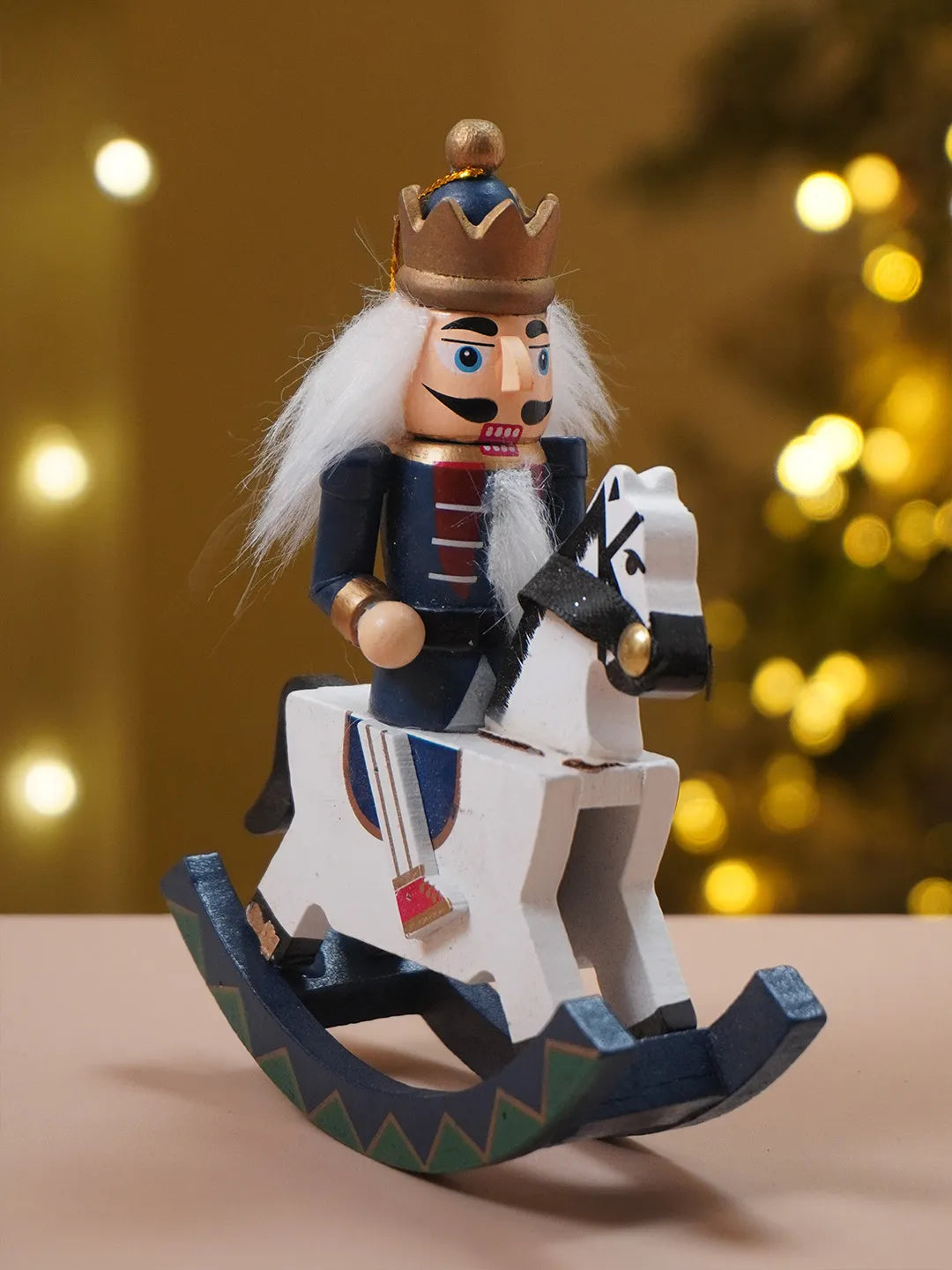 Royal Blue Wooden Nutcracker on Rocking Horse, Christmas Table Decor & Tree Ornament,5.45 inches ht