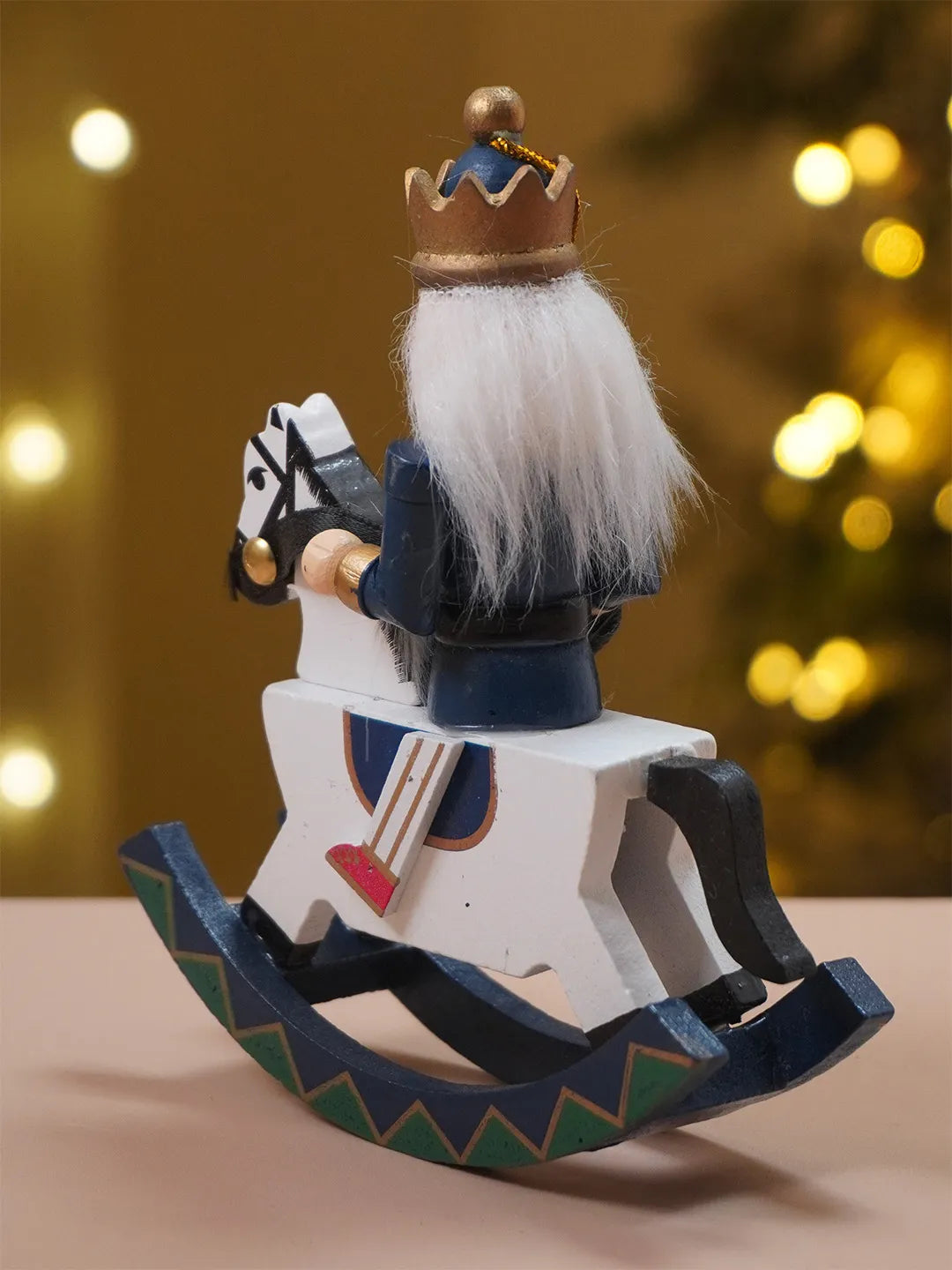 Royal Blue Wooden Nutcracker on Rocking Horse, Christmas Table Decor & Tree Ornament,5.45 inches ht