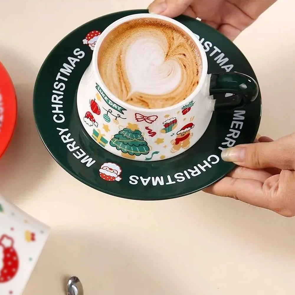 Star Tree Ceramic Cup & Saucer with 3D Christmas Tree Spoon Gift Box Set