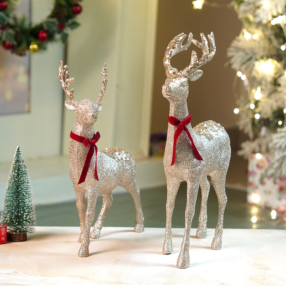 18 inches & 15inches 2pcs  Bronze sequence gold Reindeer Combo Christmas Décor and Decoration