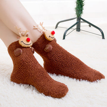 Dark Brown Reindeer -Xmas Tree Theme Woolen Christmas Socks For Kids