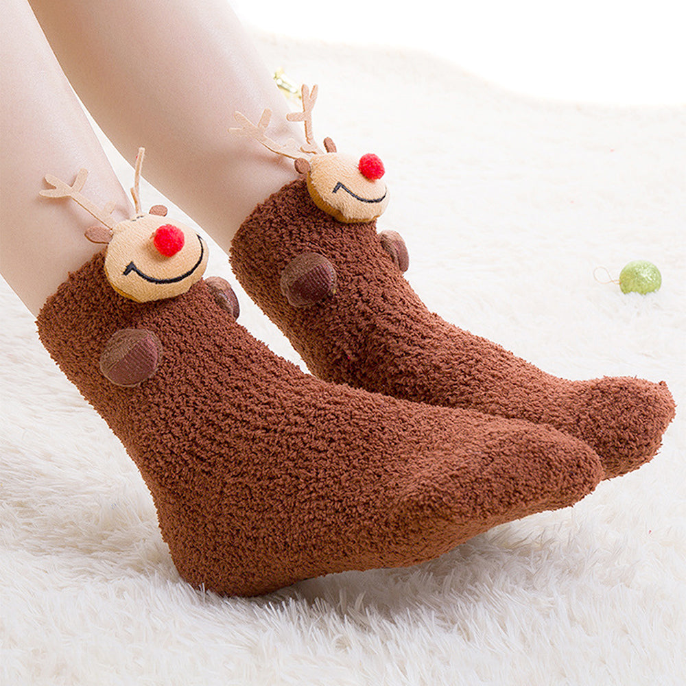 Dark Brown Reindeer -Xmas Tree Theme Woolen Christmas Socks For Kids