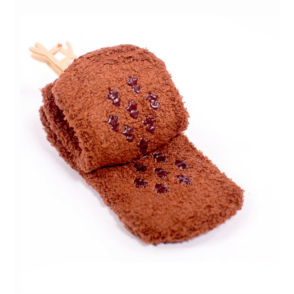 Dark Brown Reindeer -Xmas Tree Theme Woolen Christmas Socks For Kids