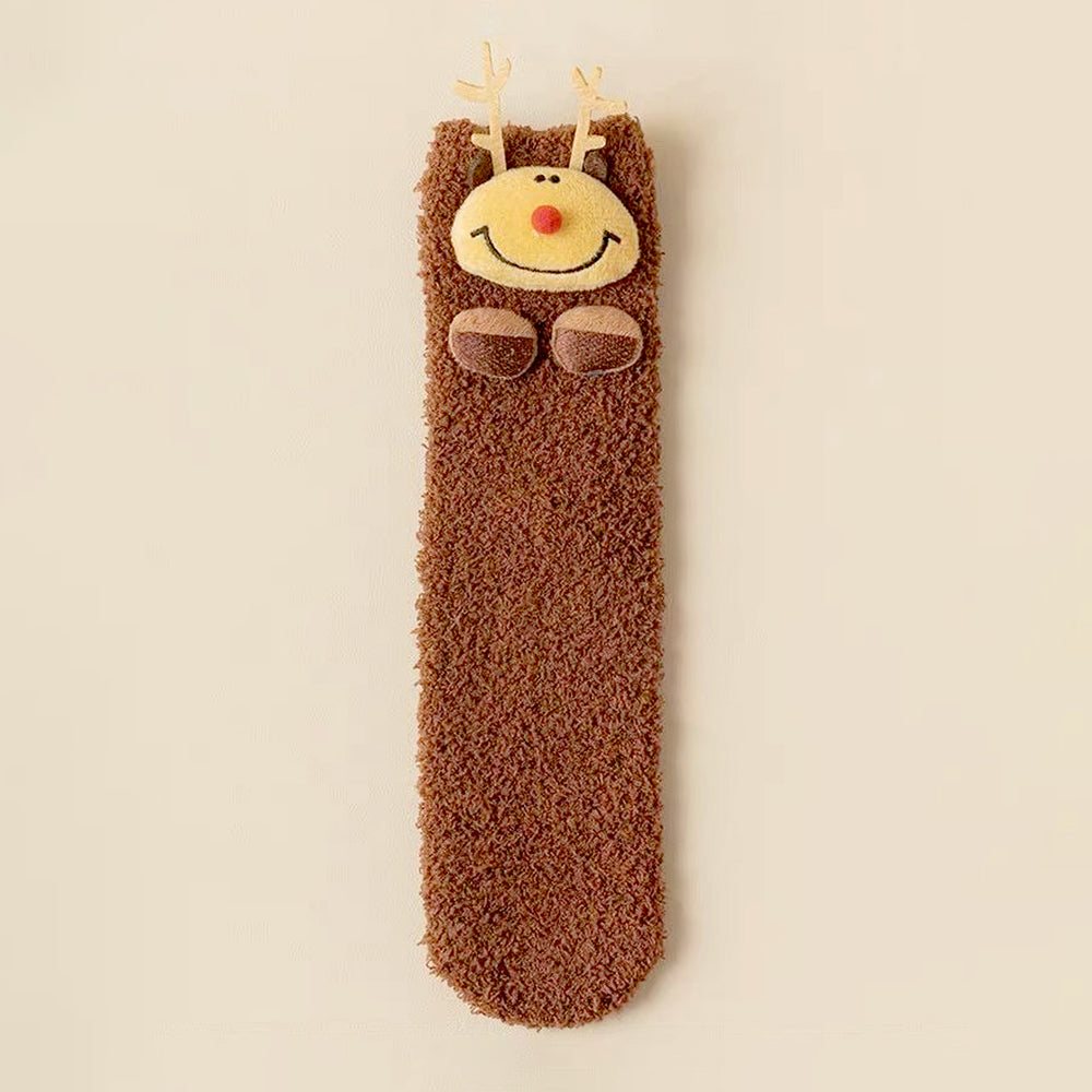Dark Brown Reindeer -Xmas Tree Theme Woolen Christmas Socks For Kids