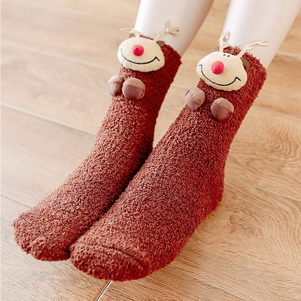 Dark Brown Reindeer -Xmas Tree Theme Woolen Christmas Socks For Kids