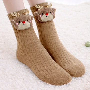 Brown 3D Baby Reindeer Christmas Themed Ankle Length Socks For Kids