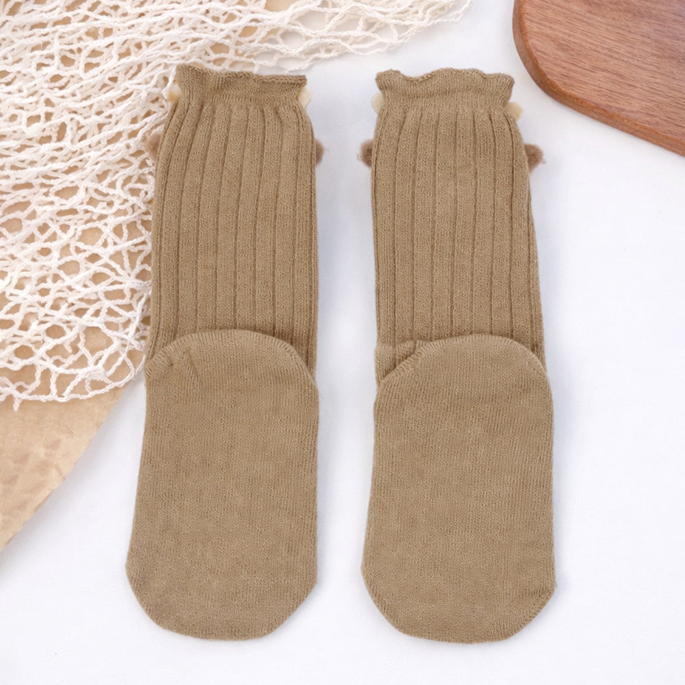 Brown 3D Baby Reindeer Christmas Themed Ankle Length Socks For Kids