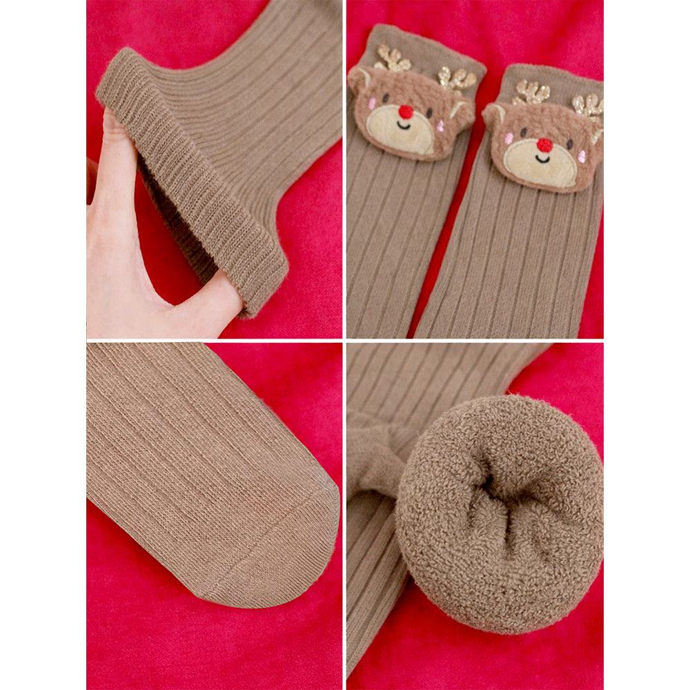 Brown 3D Baby Reindeer Christmas Themed Ankle Length Socks For Kids