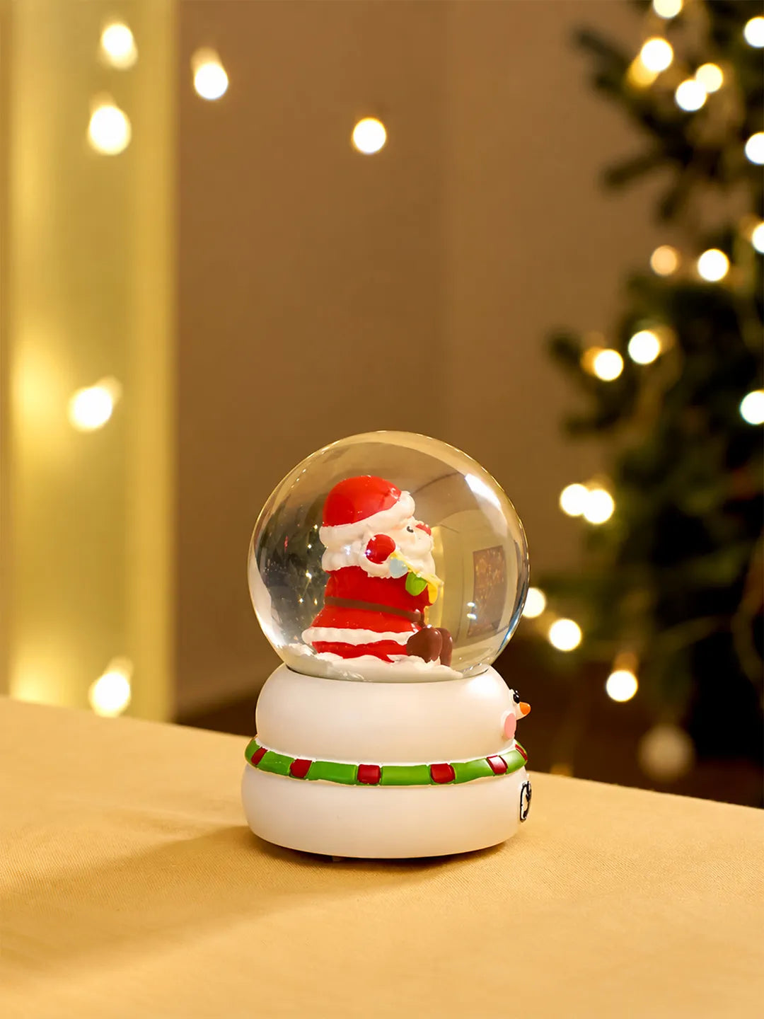 Santa with Bunting Christmas colorful LED Dome on Snowman Base, Christmas Table Décor & Gift option