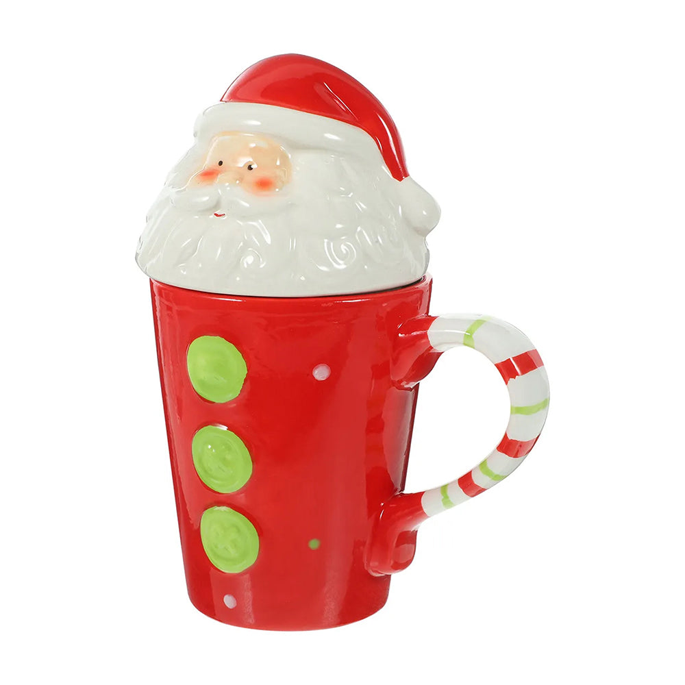 Buttoned Santa Lid Ceramic Hot Chocolate and Coffee Christmas themed Mug